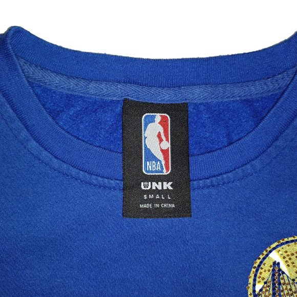 Golden State Warriors Royal Blue 3/4 Sleeve Cropped Sweatshirt w/ Rhinestones Sm - Picture 7 of 8
